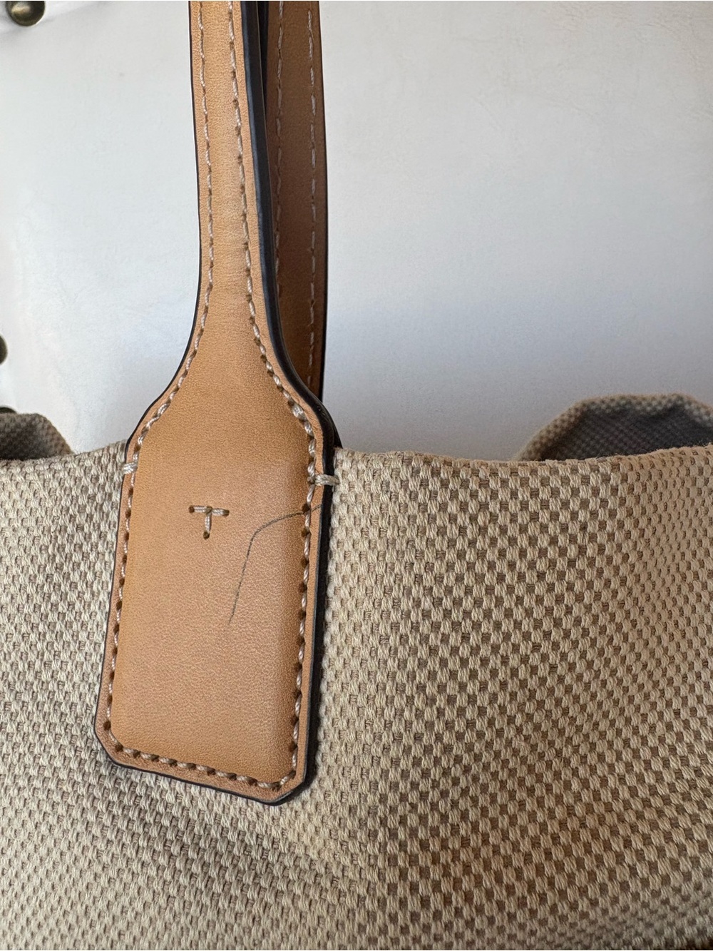 LARGE Tory Burch Ella Natural Canvas Tote with Tan Leather Trim Bag - Picture 10 of 11